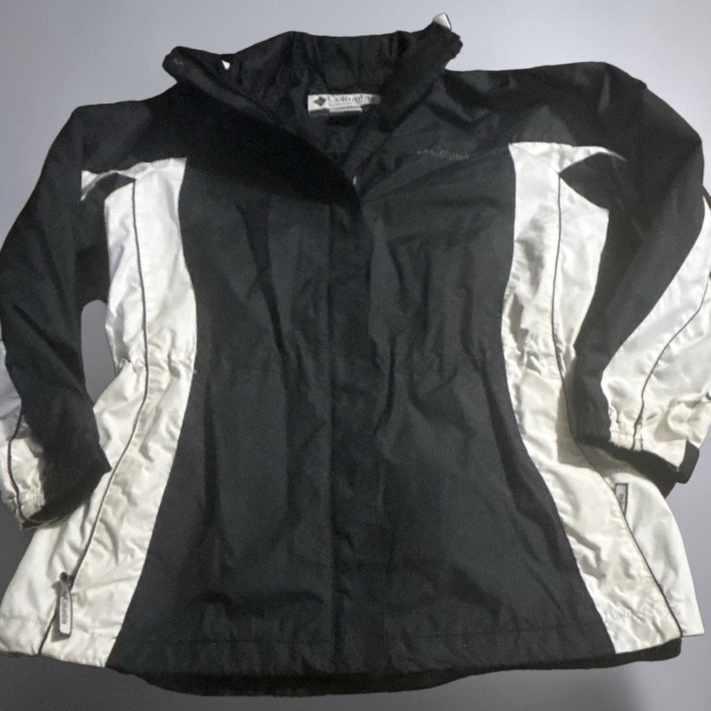 Columbia Women's L Black/White Interchange Waterproof Jacket, Full Zip, Collared